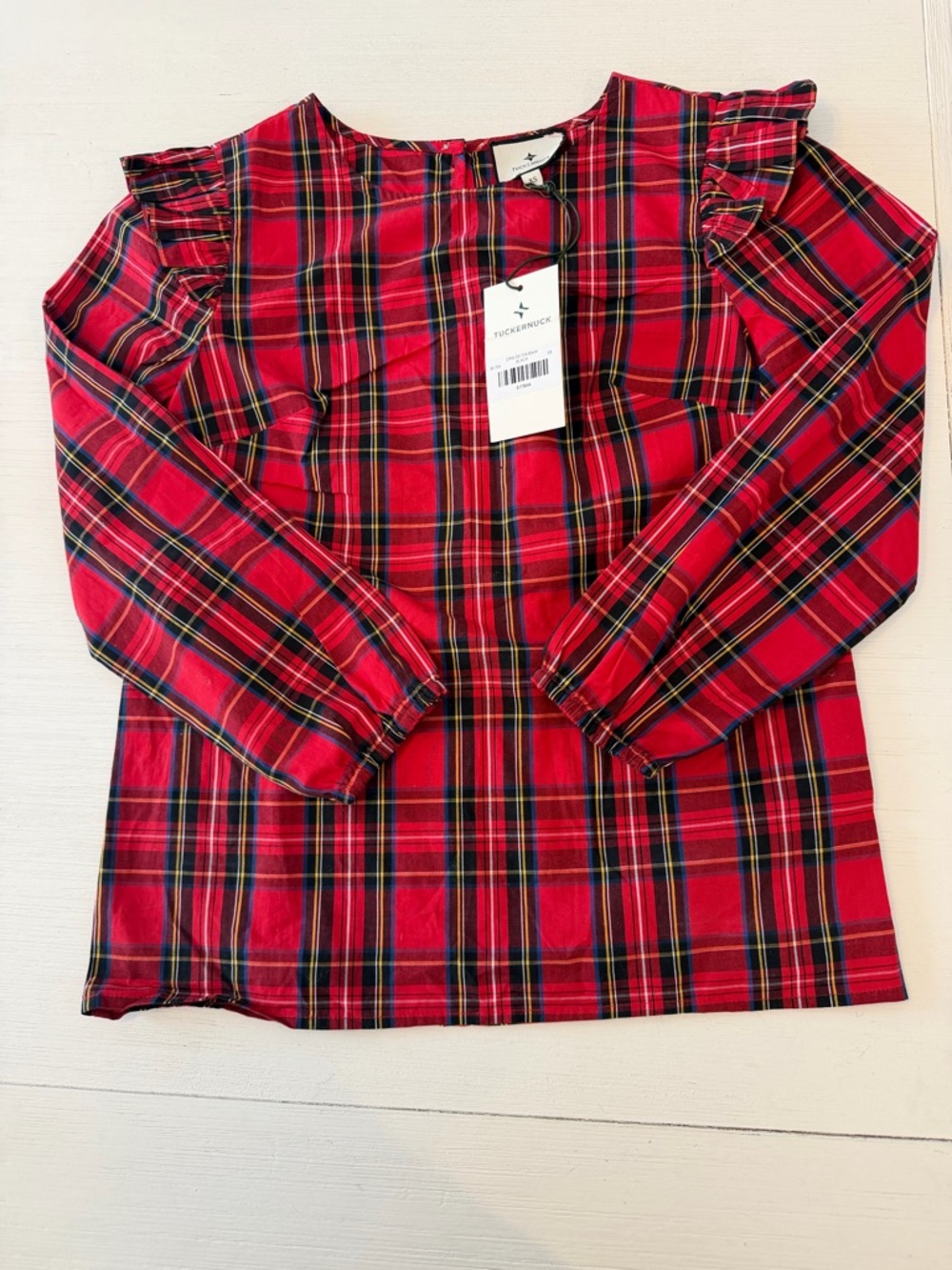 NWT Tuckernuck Red Plaid Button-Back Ruffle Top Size XS